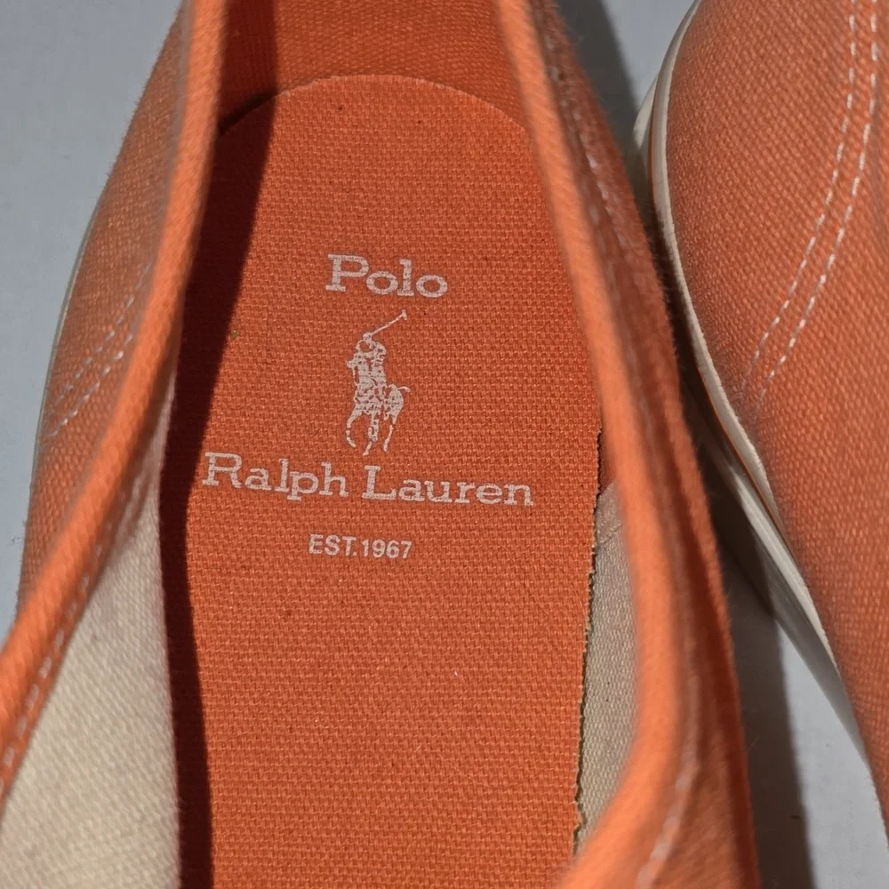 Vintage Polo by Ralph Lauren Men's Orange Canvas Sneakers Size 9.5